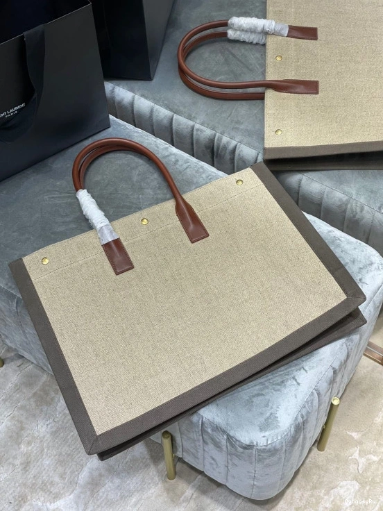 TOTE RIVE BAG LINEN AND LEATHER GAUCHE YSL IN 0724